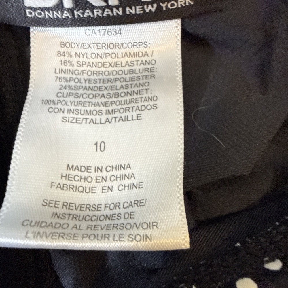 DKNY One Piece Swimsuit Ruched Sides Slimming V Neck Polkadot Black 10 - Picture 5 of 6